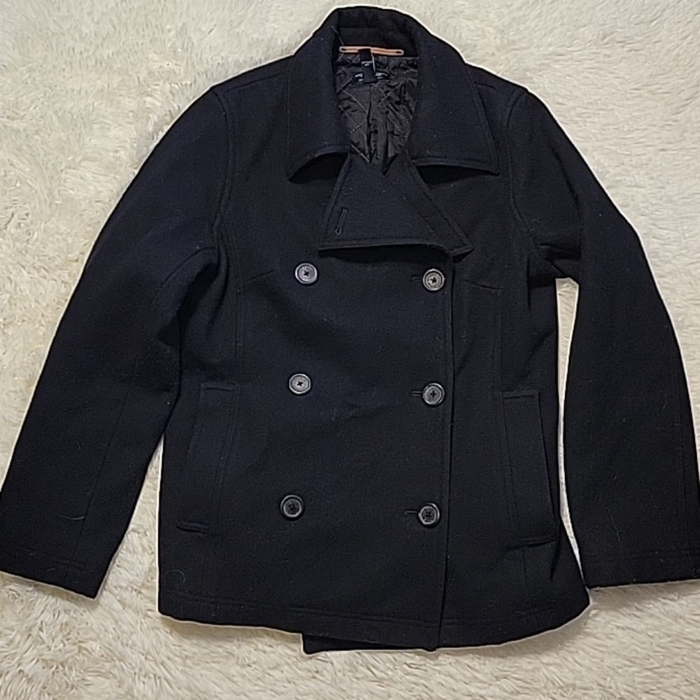 American Eagle Outfitters Peacoat Womens Medium Black Wool Coat Double Breasted